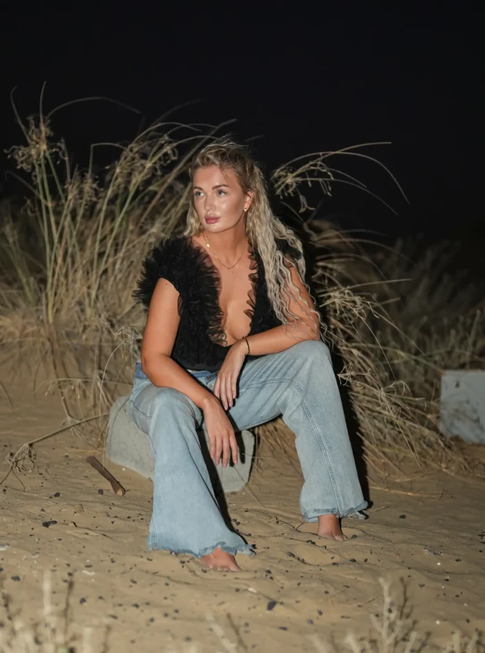 Bodysuit with Open Ruffled Bodice