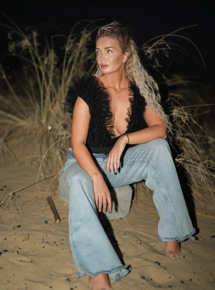 Bodysuit with Open Ruffled Bodice