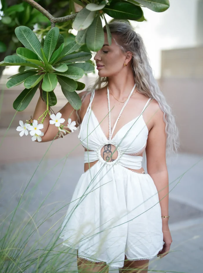 Ivory White Dress Adorned with Pearls