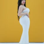 Long strapless dress with straight stone lines