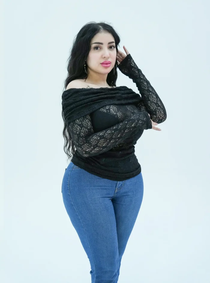 Sheer blouse with off-shoulder and long sleeves - Image 2