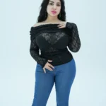 Sheer blouse with off-shoulder and long sleeves