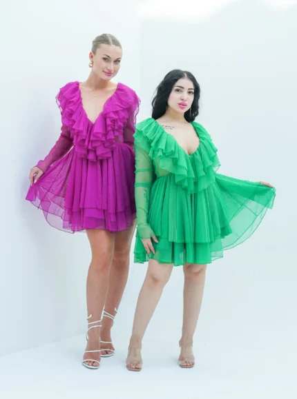 Short tulle dress with open neckline