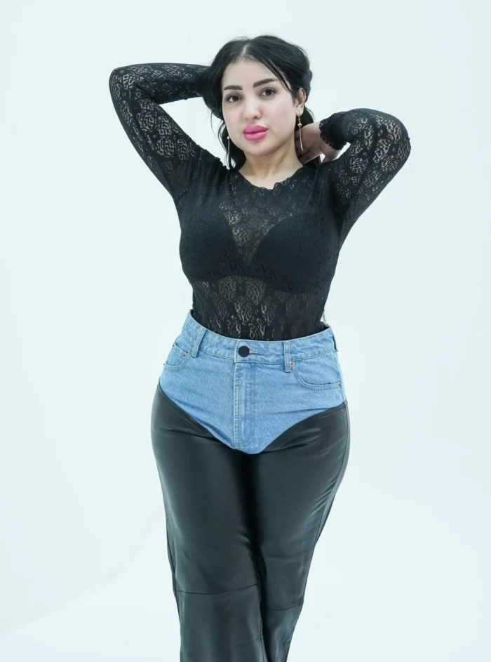 Thick faux leather pants with jeans waist - Image 2