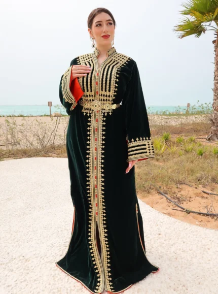 Velvet Caftan Dark Green